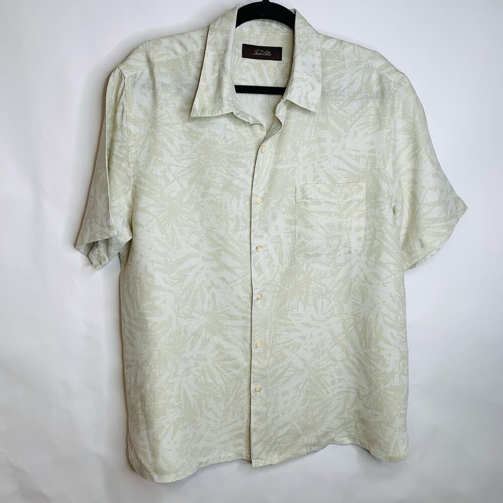 Tasso Elba Tank Palm Leaf Print Hawaiian Shirt Sz XL